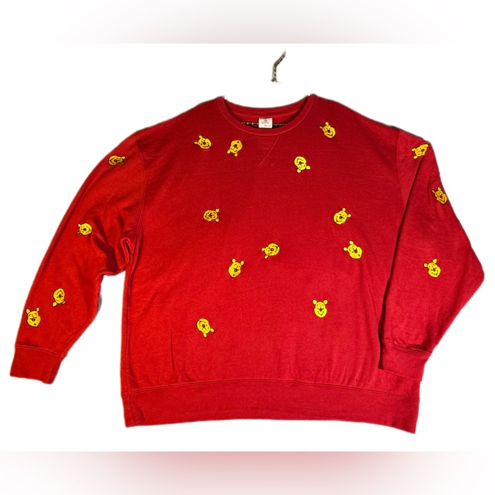 Vintage‎ Disney Store Winnie The Pooh Red Sweatshirt 2XL Embroidered Faces 2000s
